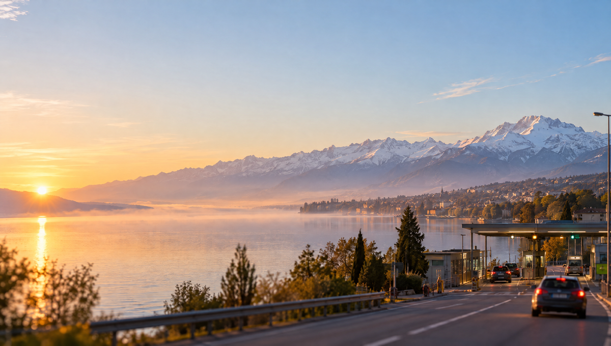 Lac Léman et Alpes suisses au lever du soleil